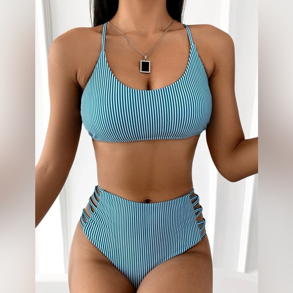 Striped Tie Back Bikini Swimsuit